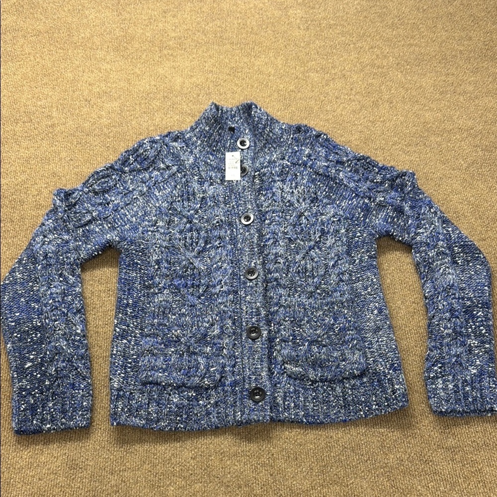 Talbots Metallic Tweed Mockneck Cardigan In Blue Women’s Size XS NWT